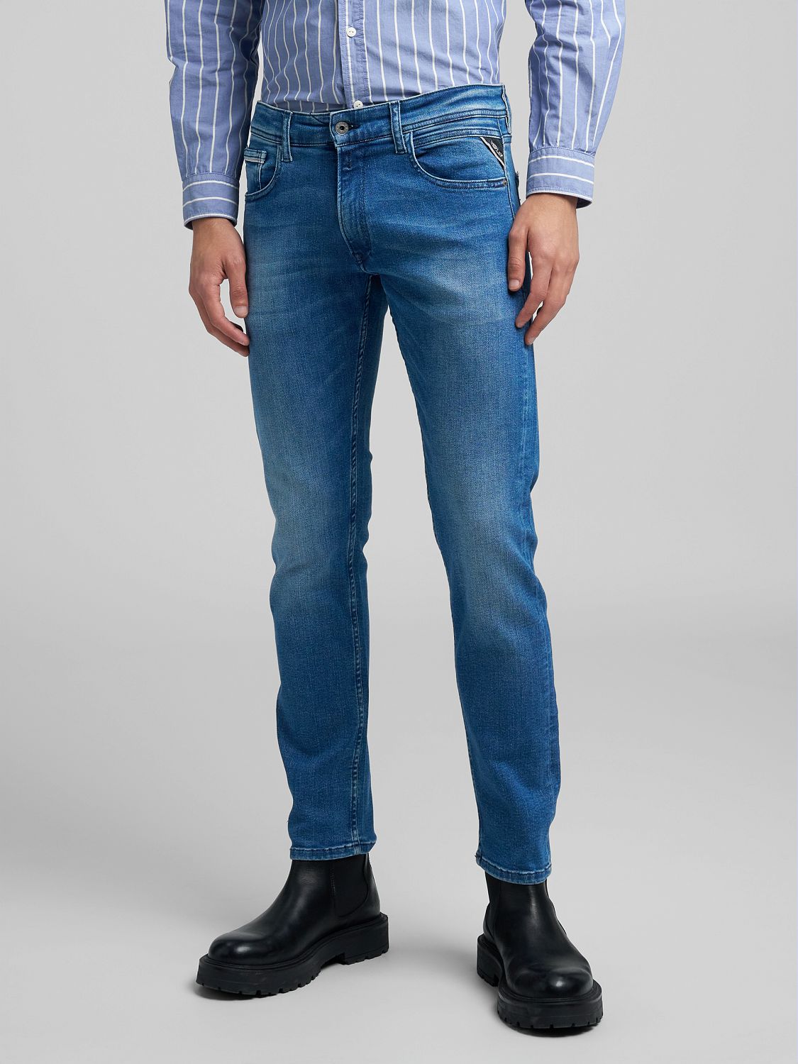 Straight-Jeans REPLAY "GROVER", Herren, Gr. 30, Länge 30, blau (blau c39), Denim/Jeans, Obermaterial: 94% Baumwolle, 4% Elastomultiester, 2% Elasthan, straight fit lang, Jeans Straight-Jeans, in vielen verschiedenen Waschungen, mit Stretch
