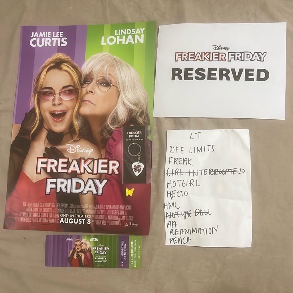 Disney Accessories | Freakier Friday Bundle Disney Ticket,Guitar Pic,Poster,Song/Res Sheet Balloons | Color: Red/White | Size: 13x19 Poster,Ticket,Guitar Pic,Song Sheet