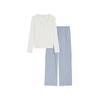 Pyjama MARC O'POLO "Mix N Match Cotton", Damen, Gr. L, weiß, Jersey, Webqualität, Obermaterial: 95% Baumwolle, 5% Elasthan, casual, bequem lang, V-Ausschnitt, Langarm, Homewear-Sets, V-Ausschnitt, Langarm, Hose kariert, Gummizug, Baumwolle