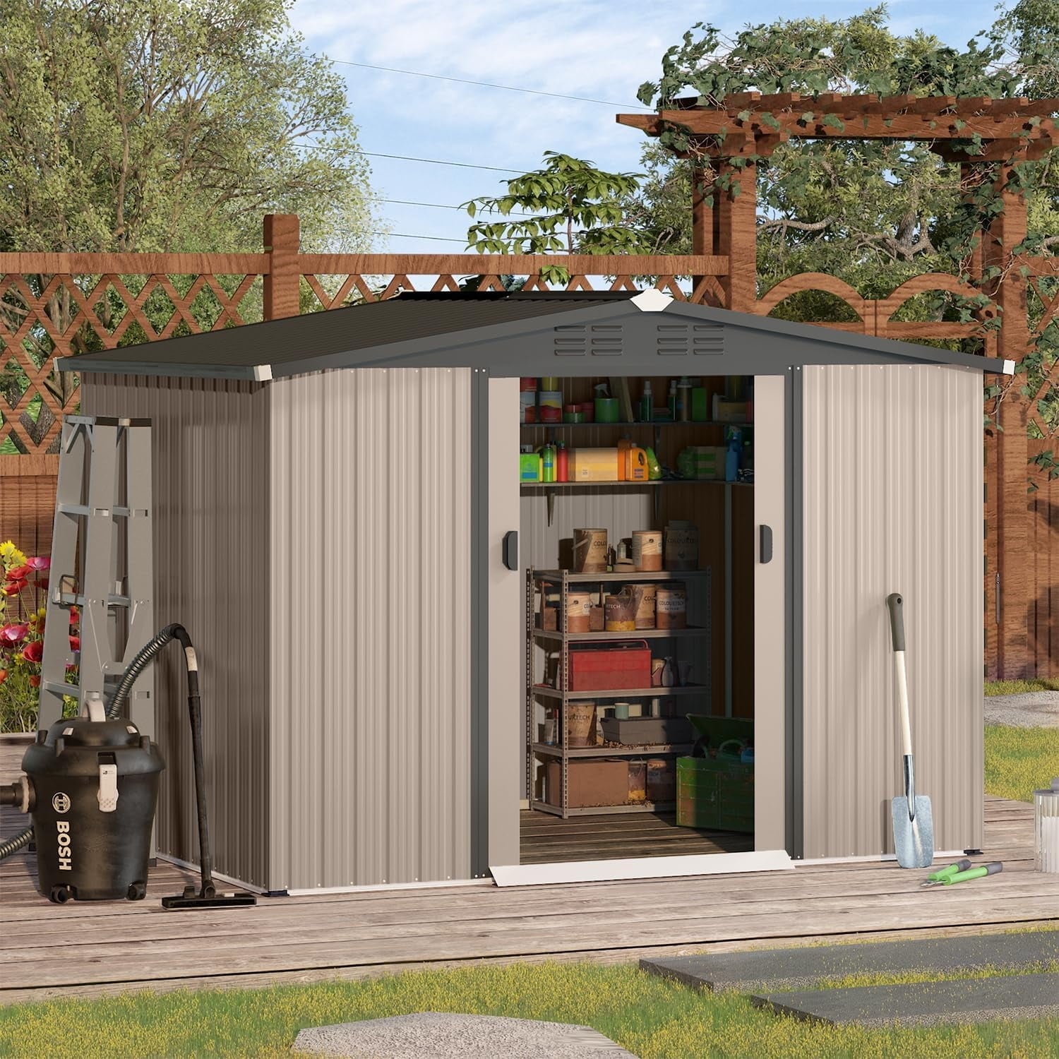 AECOJOY 8 x 6 ft. Outdoor Metal Storage Shed with Lockable Door Patio Garden Storage Building for Outside