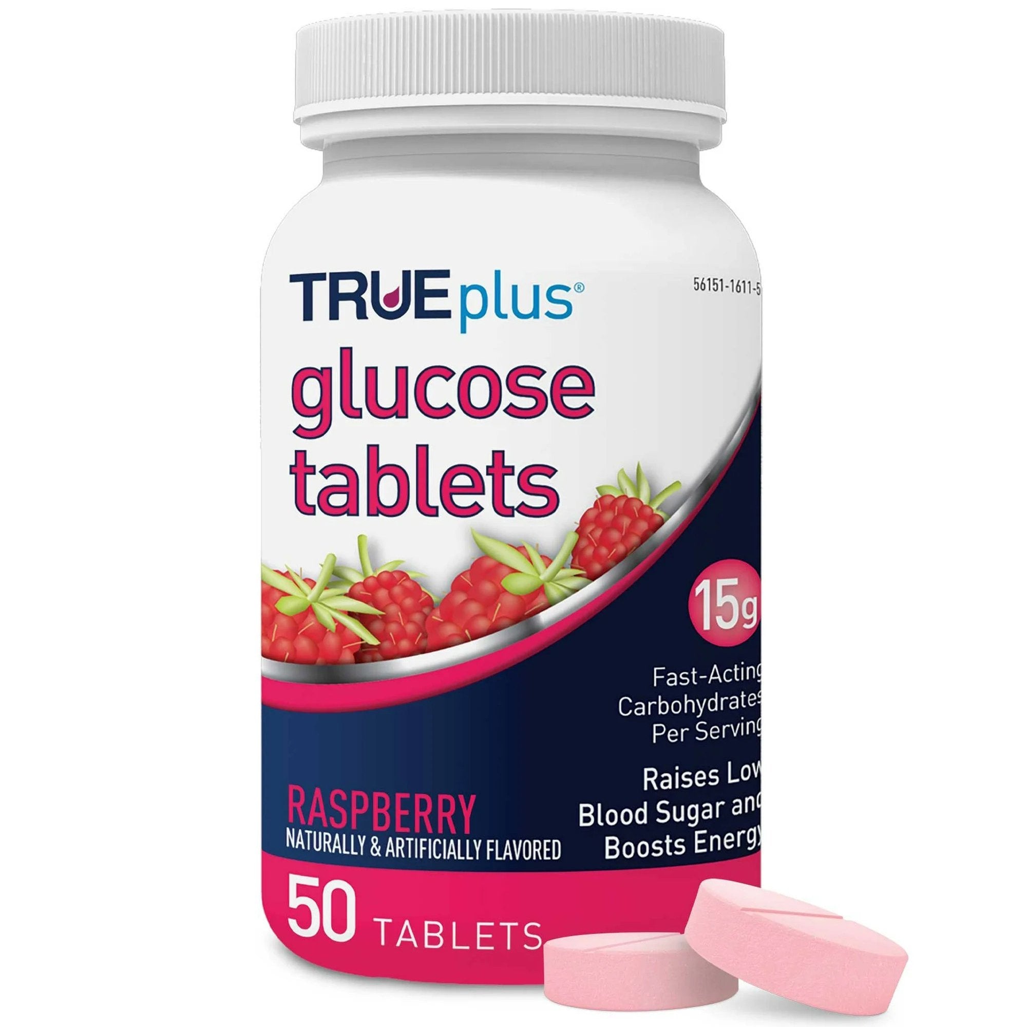 TRUEplus Glucose Supplement 50 per Bottle Chewable Tablet Raspberry Flavor (852891_BT) 50/BT TRUEplus™ Vitamin Supplements