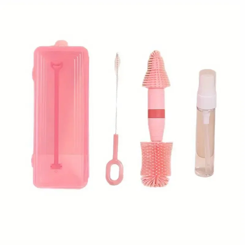 Reise-Reinigungsset für Babyflaschen, 6-teiliges Reise-Flaschenbürstenset aus Silikon und Wäscheständer, tragbare Reinigung für Brustwarzen, Strohhalme Image