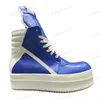 R-o Klassischer Designer-Männerschuh für Damen, Sneaker, königsblaues Leder, Stiefeletten, hohe Freizeitschuhe, Reißverschluss, 6 cm dicke Sohle