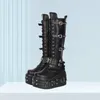 Muffin-Gürtel mit Schnalle unten, Biker-Stiefel, mattes Leder, Nieten-Schuhe für Damen, Kreuzgebunden, Knie-Punk-Schuhe, 2025, Zapatos Para Mujere