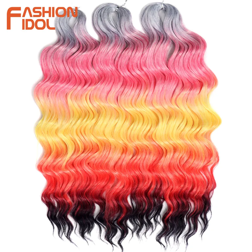 Anna 24-Zoll-Haar, synthetische tiefe Welle, Flechten, Haarverlängerungen, Zopfhaar, Ombre, Regenbogen, Rot, Orange, Twist, Häkeln, lockiges Haar