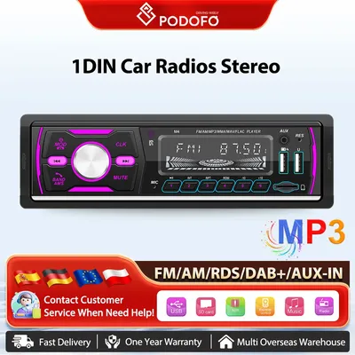 Podofo Car Audio Radio 1din Stereo MP3-Player FM-Empfänger 12V Stereo-Unterstützung zum schnellen Laden von Telefonen AUX/USB/TF-Karte/BT