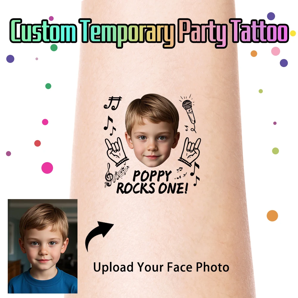 15 Stück benutzerdefinierte temporäre Tattoos für die erste Geburtstagsfeier für Kinder, personalisierte Gesichtsfoto- und Alters-Tattoos für die Kindergeburtstagsparty-Dekoration Image