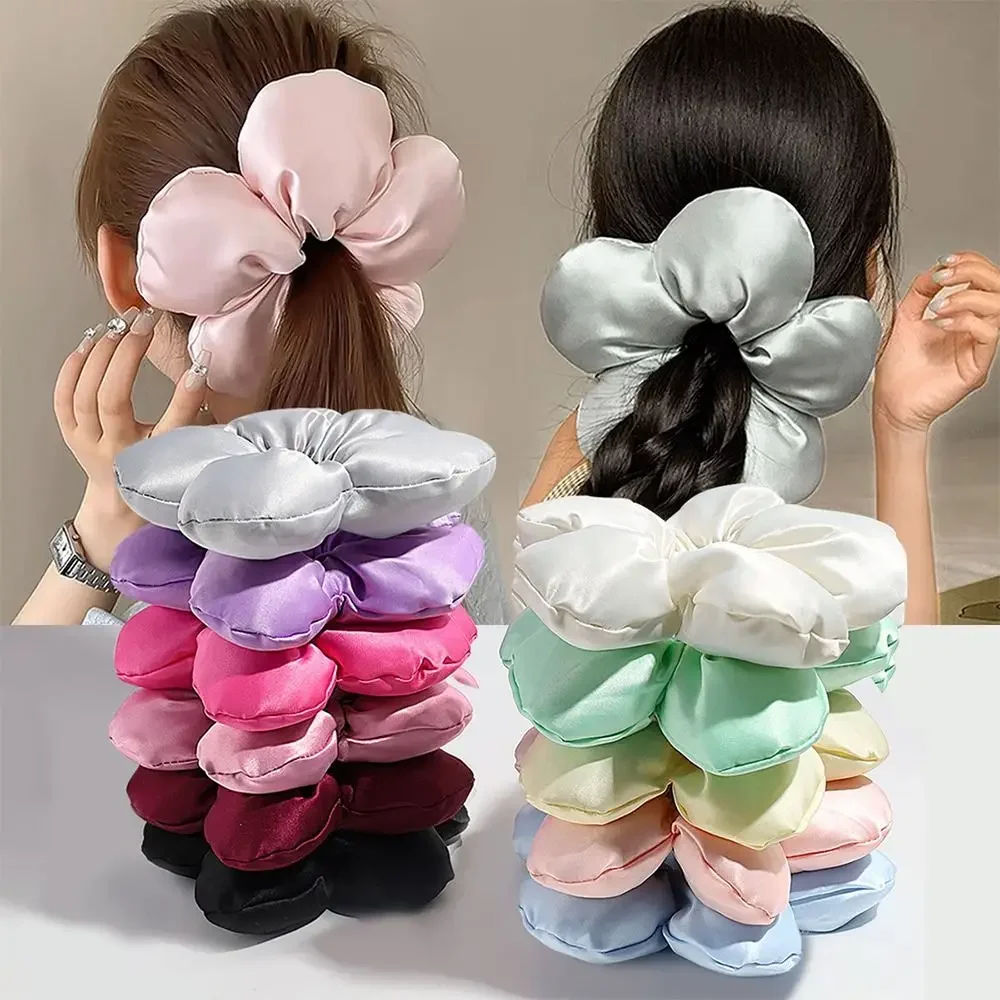 Supergroßer dreidimensionaler Blumen-Haarring, hochwertiges Satin-Kopfseil, Krawattenbrötchen, Pferdeschwanz, Haarseil, Haar-Accessoires für Frauen Image