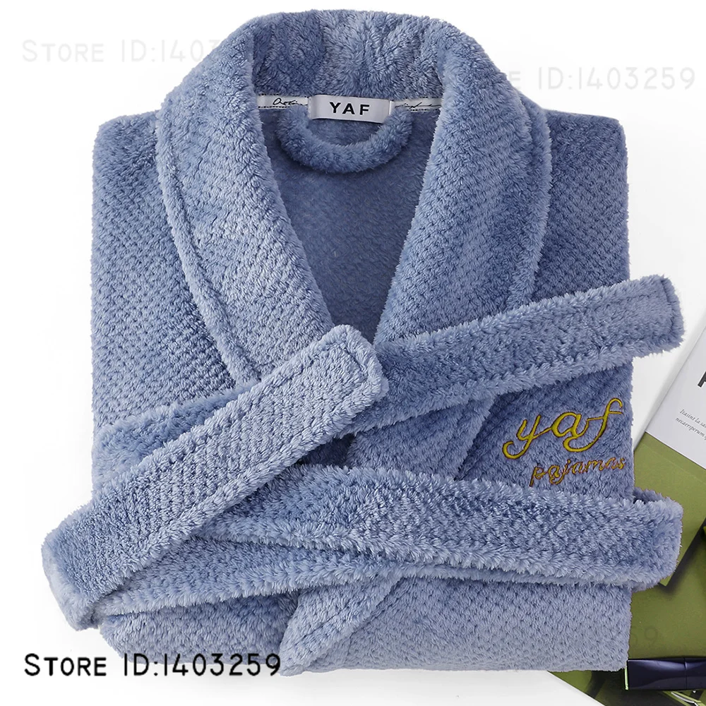 Winter Verdicken Flanell Männer Robe Nachtwäsche Warme Wasser Absorbieren Bademantel Kimono Kleid Yukata Lose Korallen Fleece Paar Homewear Image