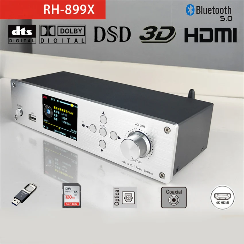 RH-899X SD-Karte Verlustfreier Decodierungsplayer HDMI Fiber Coaxial 5.1 Kanal DTS Dolby Decoder Bluetooth 5.0 Image