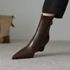 2023 neue Herbst Frauen Stiefel Spitz Keile Moderne Stiefel Mikrofaser Frauen Schuhe Kurze Stiefel High Heels Stretch Schuhe