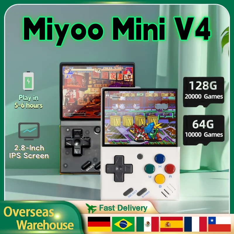 MIYOO-Mini console de jeu rétro V4, console de jeu OCA, jeu vidéo portable, 2.8 en effet, système IPS Linux, idée cadeau pour garçon