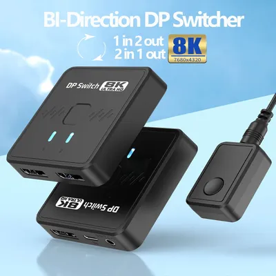 Tebe 8K/30hz Bi-Direction DP 1.4 Switch/Splitter 2x1 Displayport Switcher 1X2 DP Splitter with Remote Control for PS4 TV Box PC