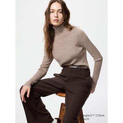 Uniqlo - 100% Merino Ribbed Turtleneck Jumper - Beige - XS
