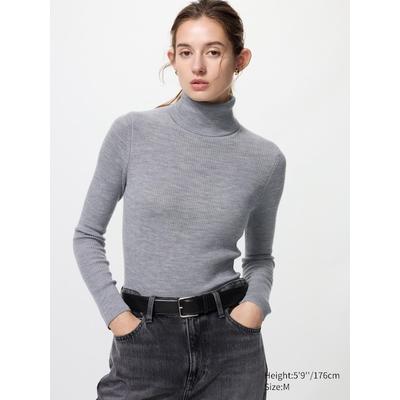 Uniqlo - 100% Merino Ribbed Turtleneck Jumper - Grey - S