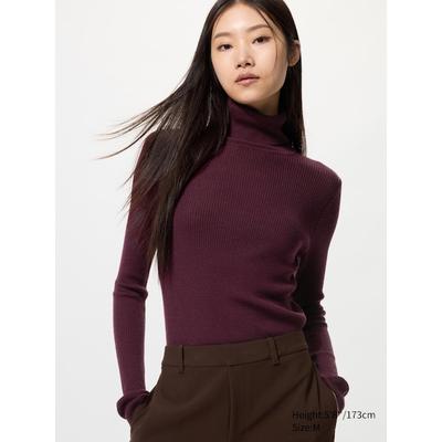 Uniqlo - 100% Merino Ribbed Turtleneck Jumper - Wine - XL