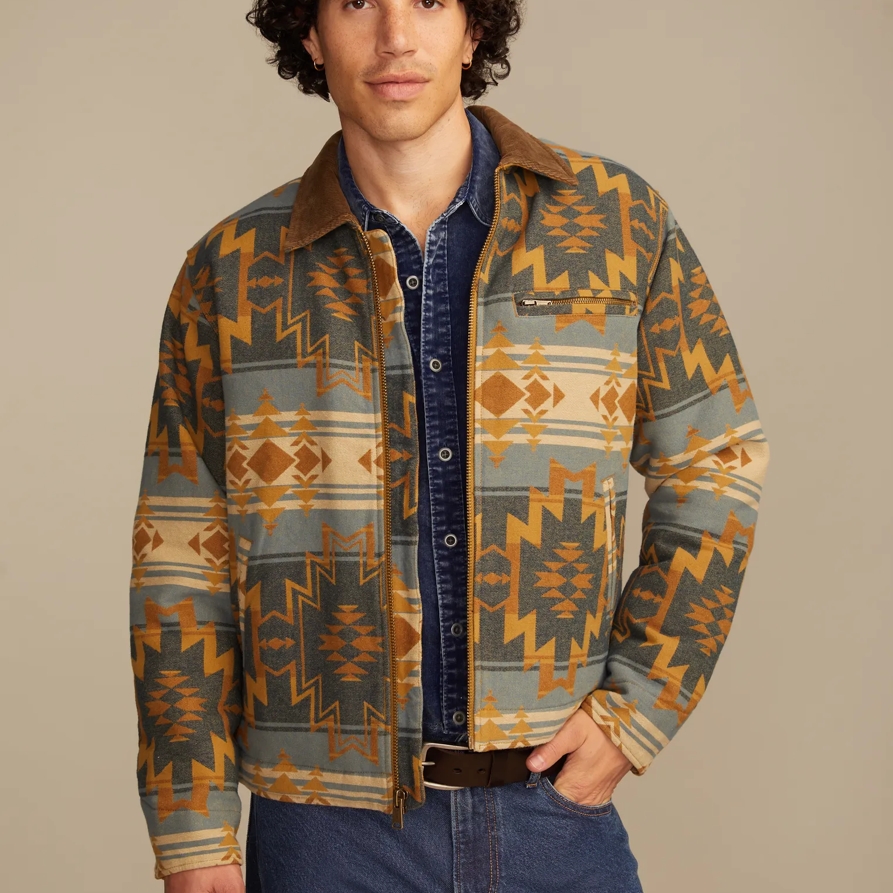 Lucky Brand Jacquard Blanket Jacket - Men's Clothing Outerwear Jackets Coats in Blue Multi, Size XL