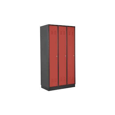 PROREGAL Garderobenschrank Ermine mit 3 Türen | HxBxT 178x89x50cm | Anthrazitgrau/Feuerrot | Spind, Aufbewahrungsspind, Arbeitsschrank Image