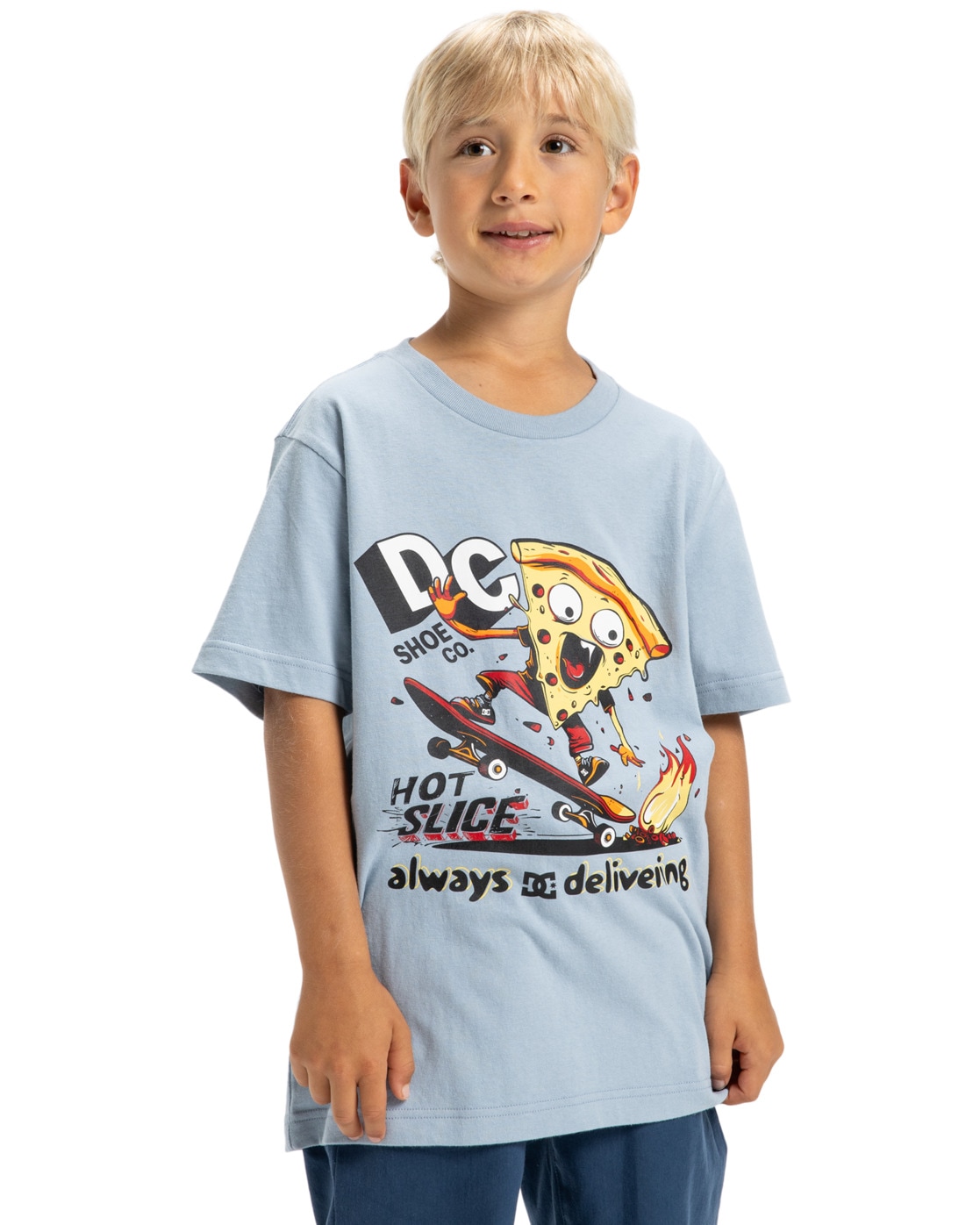 T-Shirt DC SHOES "Hot Slice", Jungen, Gr. 14(155-164cm), blau (blau fog), 75% Baumwolle, 25% Baumwolle, Shirts T-Shirt