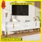 Comanlai Meuble TV brillant avec 2 tiroirs et 4 portes, poignées et pieds dorés, meuble de rangement de luxe pour le salon