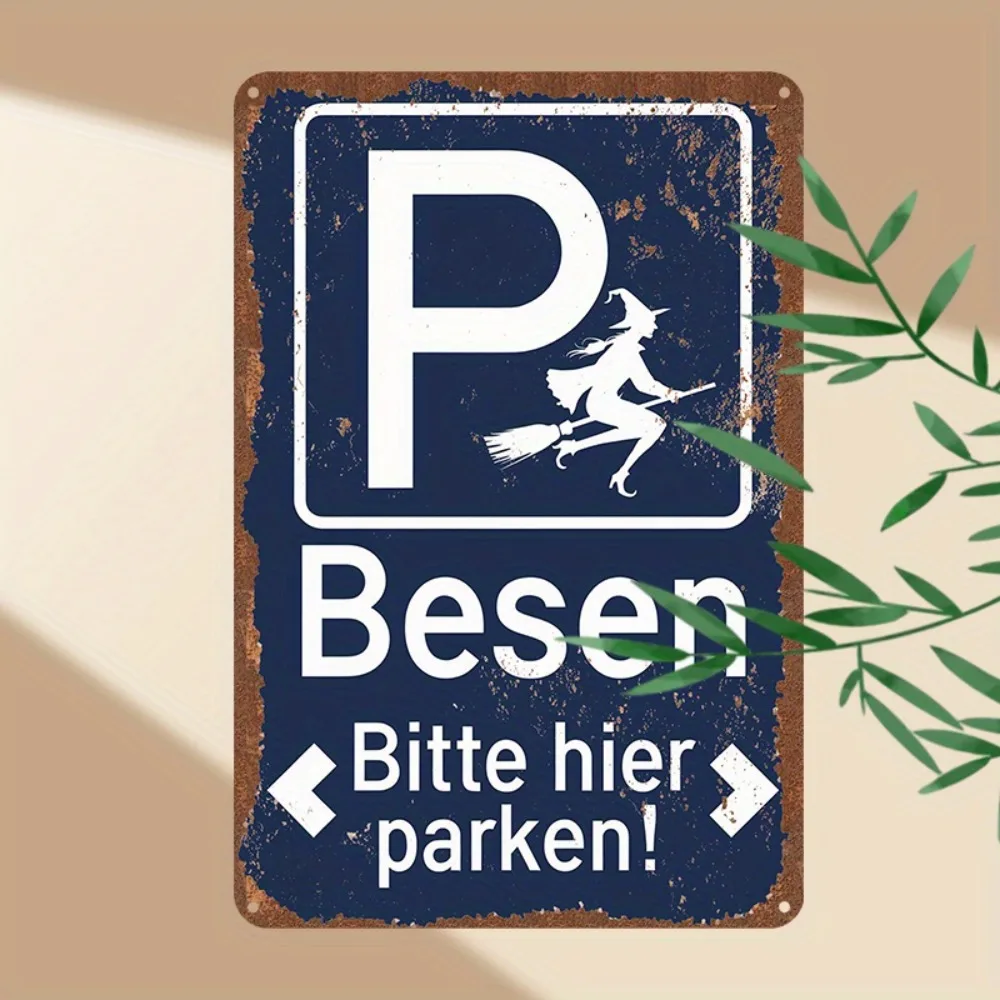 Vintage Hexenbesen-Parkschild – 30,5 x 20,3 cm große Retro-Metallkunst, humorvolles „Bite Me“-Design, Heim-Bar-Dekoration, Weihnachtsgeschenk Image