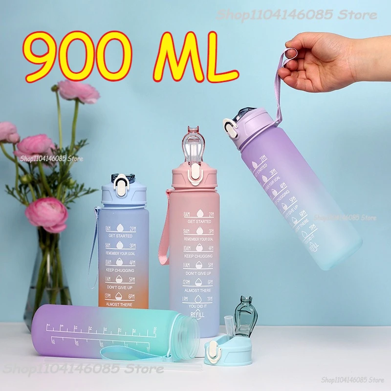 Sportwasserflasche, hochtemperaturbeständig, abgestuft, Strohhalmbecher, Regenbogen, mattiert, progressive Farbe, Wasserbecher, Plastikbecher Image