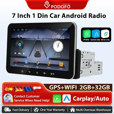 Podofo 2 + 32G Android 1 Din Auto Stereo Radio Drahtlose Carplay Multimedia Player WiFi GPS FM Radio Split-Screen FM Radio Empfänger