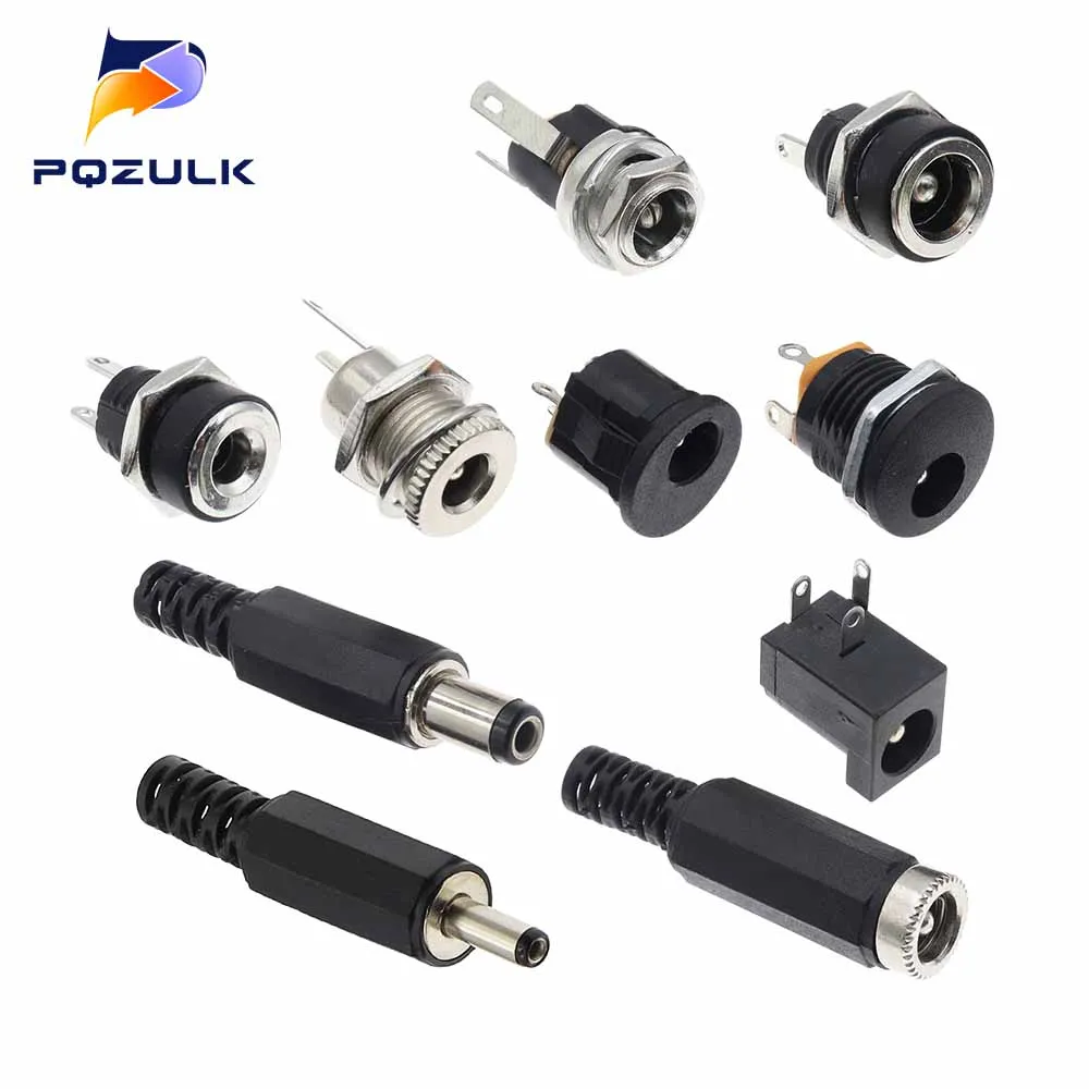 5PCS DC 5,5x2,1mm 3,5x1,3mm 2,1 2,5 Anschlüsse DC Power Stecker Männlich Weiblich Jack buchse Mutter Panel Mount DC Power Adapter Stecker Image