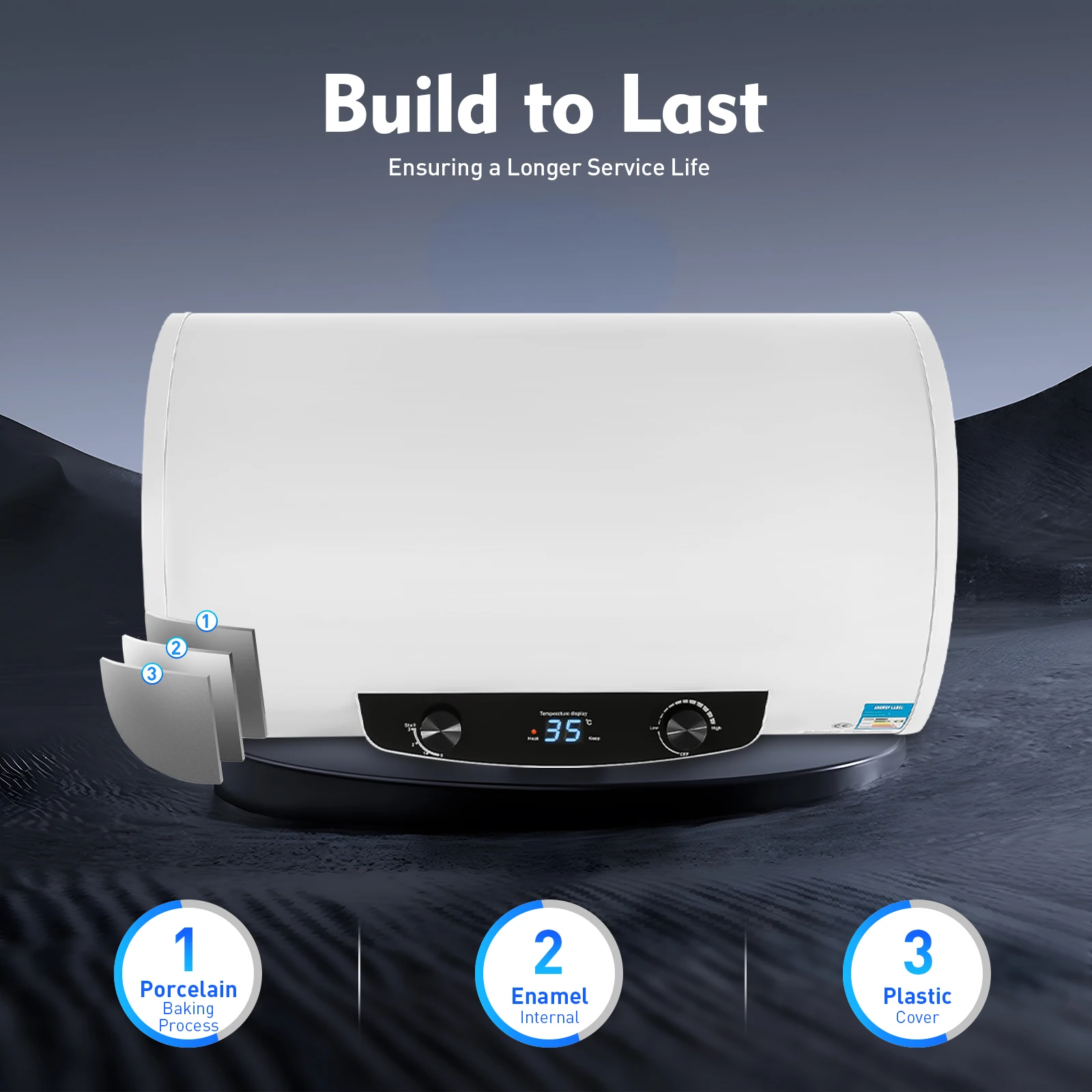 Elektrischer Warmwasserbereiter, elektrischer Tank-Warmwasserbereiter, 35/70 l, elektrischer Warmwasserbereiter mit Duscharmatur, temperaturgesteuert, 77–167 ° F Image