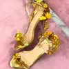 Gold Bling Blume Ankle Strap Dünne Fersen Frauen Schnalle Offene spitze Abdeckung Ferse Sandalen Dame Elegante Luxus Party Hochzeit Schuhe