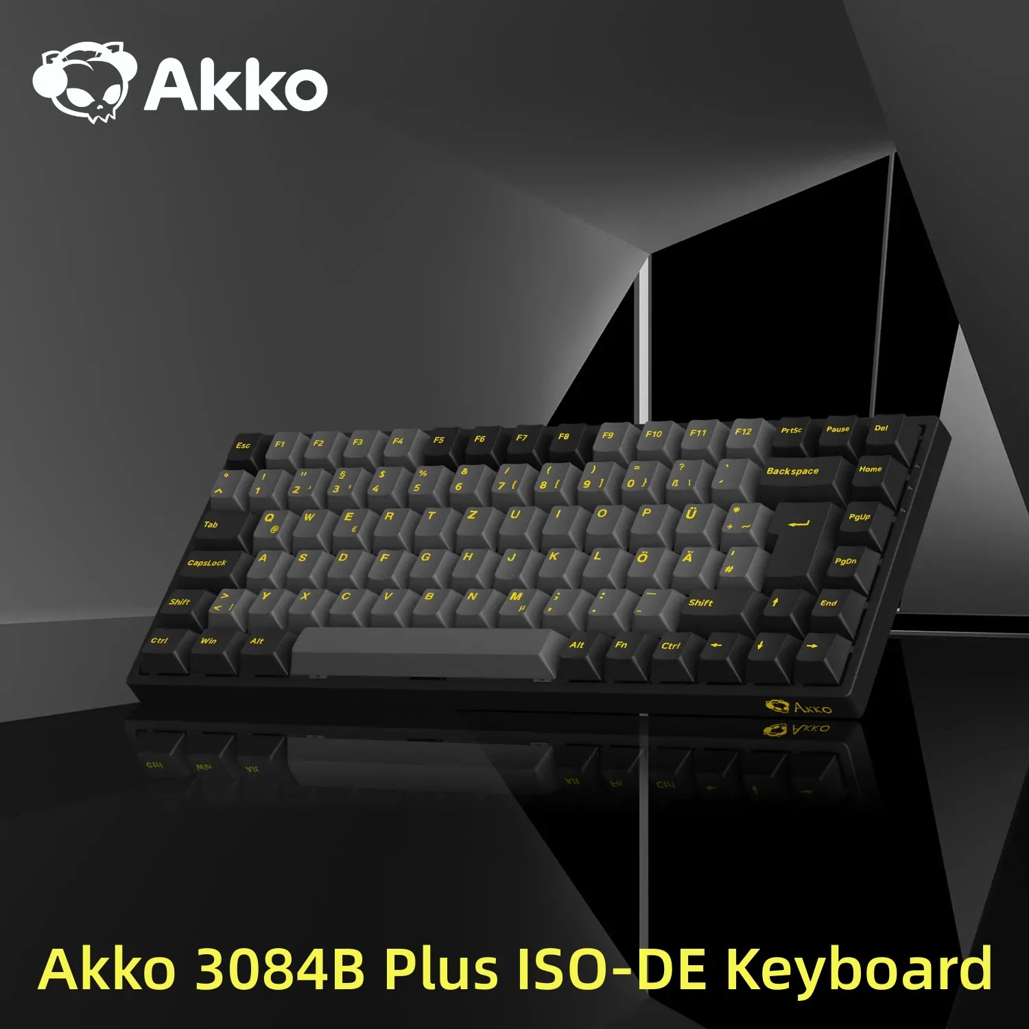 Akko 3084B Plus Schwarz und Gold, 75 % ISO-DE-Layout, mechanische Gaming-Tastatur, Hot-Swap-fähige Multi-Modi, 2,4 GHz/USB Typ-C/BT 5.0 Image