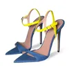 Liyke Große Größe 44 45 46 Gelb Knöchel Schnalle Denim Sandalen Für Frau Mode Spitz Gladiator Heels Party Kleid Schuhe