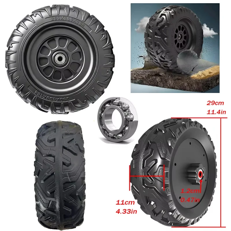 29 cm/11,4 Zoll EVA-Vollgummireifen für Kinder-Elektroauto, 1,2 cm/0,47 Zoll Fahrt auf dem Auto ﻿ Krokodilreifen Upgrade Teile Zubehör Image
