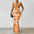 Abito lungo da donna con collo ad anello con stampa floreale tropicale 2025 - Abito estivo audace e colorato per feste, vacanze, XS-2XL