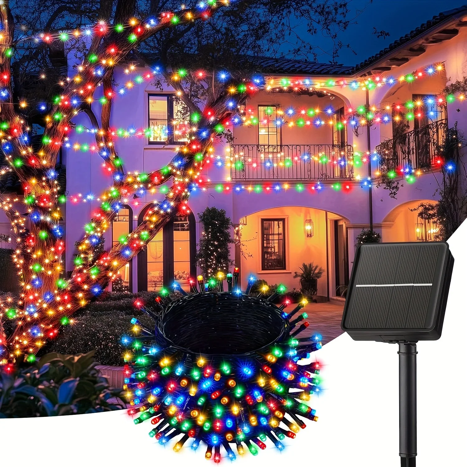 Solar-LED-Lichterkette für den Außenbereich, Garten-Lichterkette, 8 Modi, Beleuchtung, Solar-Campinglampe für Hof, Terrasse, Hochzeit, Weihnachtsdekoration
