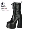 Neue frauen Stiefel Mode Runde Kappe Wasserdichte Plattform Grobe Ferse Kurze Stiefel Schwarz Lace Up Ankle Stiefel Party Zeigen dame Schuhe