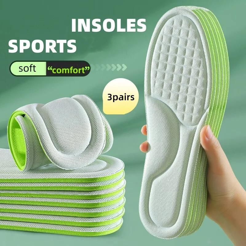 3Pairs Sport Einlegesohlen für Schuhe 5D Massage Weiche Deodorant Atmungsaktive Stoßdämpfende Kissen Laufende Einlegesohlen Für Füße Männer Frauen Image