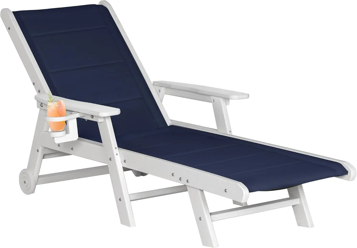 Sonnenliege, Liegestuhl mit verstellbarer Rückenlehne, Rollen und Getränkehalter, HDPE-Pool-Liegestuhl für Garten, Strand (1 Stück)