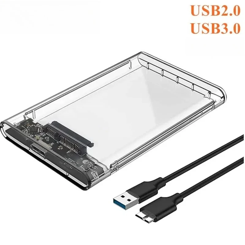 Transparentes externes USB 2.0/3,0-Festplattengehäuse, 2,5-Zoll-SATA-zu-USB 3.0-Werkzeuglos für SSD und HDD, 9,5-mm-7-mm-Festplattengehäuse Image