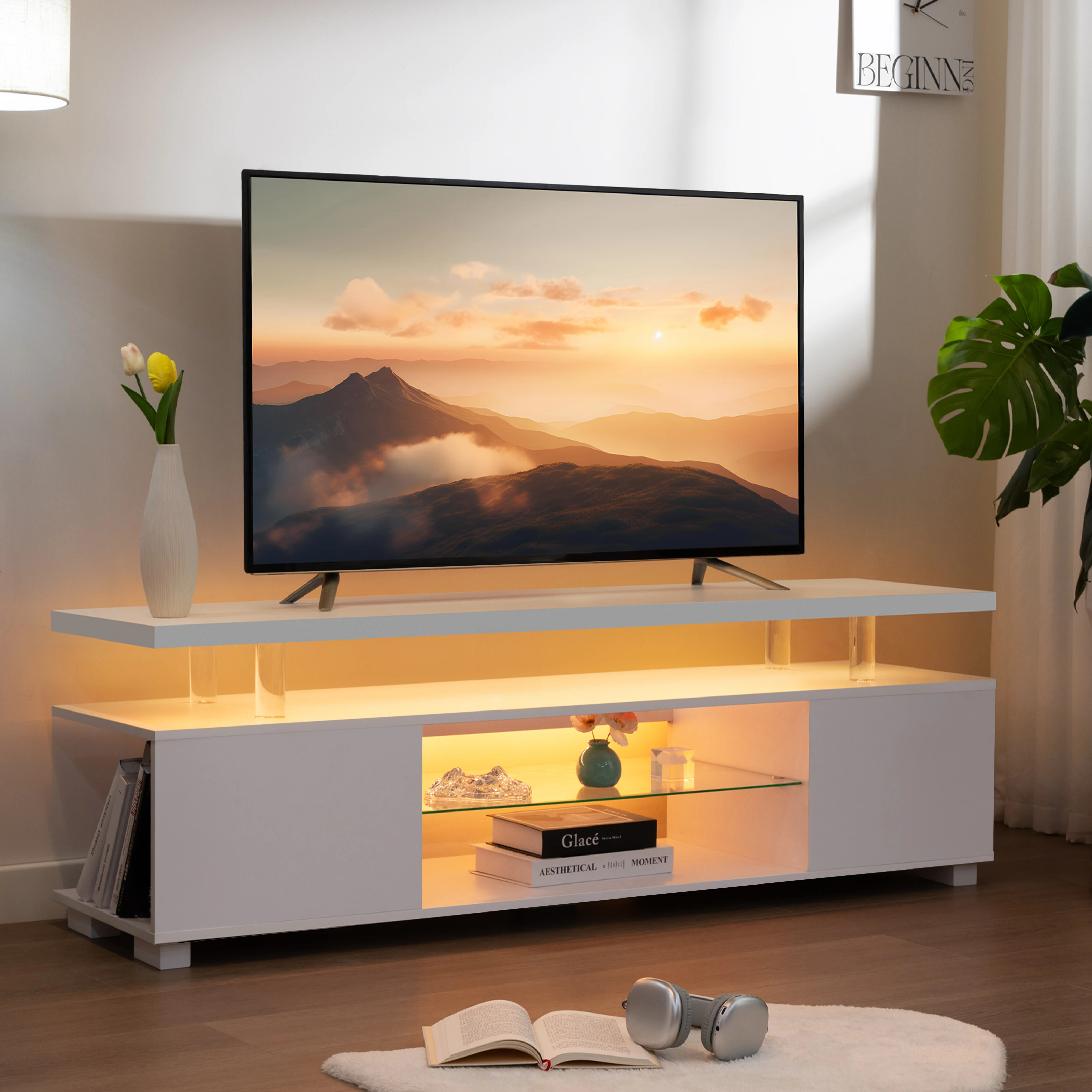 Cubehom TV Entertainment Center LED TV Stand, Gaming Center for 60 inch TV, Modern TV Stand with Storage, TV Console for Ga