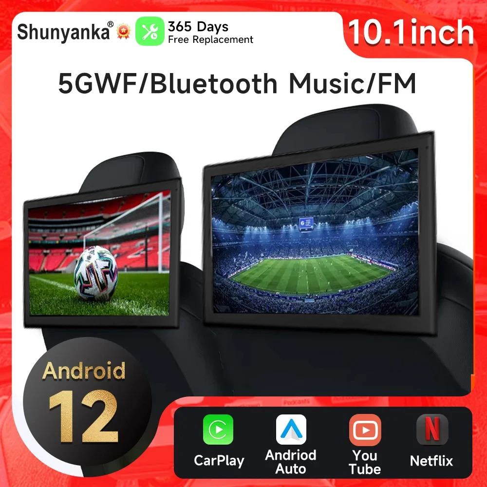 10,1-Zoll-Android-Auto-Kopfstützenmonitor, IPS-Touchscreen-TV für Rücksitz WiFi BT CarPlay, unterstützt Netflix/YouTube, 4K-Videoplayer Image