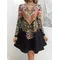 Abiti da donna a maniche lunghe stampati in stile retrò casual da donna, abiti corti da donna smerlati alla moda, abiti primaverili da donna