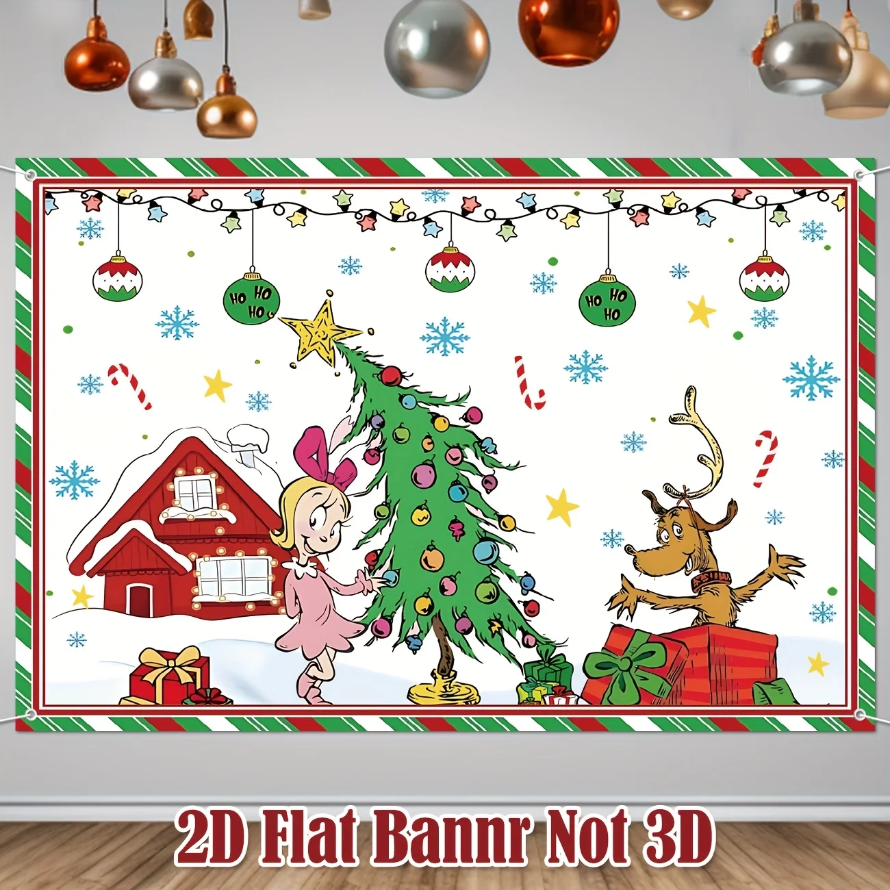 2D Flat Banner Whoville Weihnachtsdekorationen Frohe Weihnachten Banner Whoville Weihnachtsbaum Schneeflocken Hintergrund für Winter Neu Image