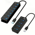 USB HUB 3.0 Splitter ad alta velocità multipresa 4/7 porte Adattatore di alimentazione hub 5 Gbps con interruttore Cavo lungo con hub espansore multiplo