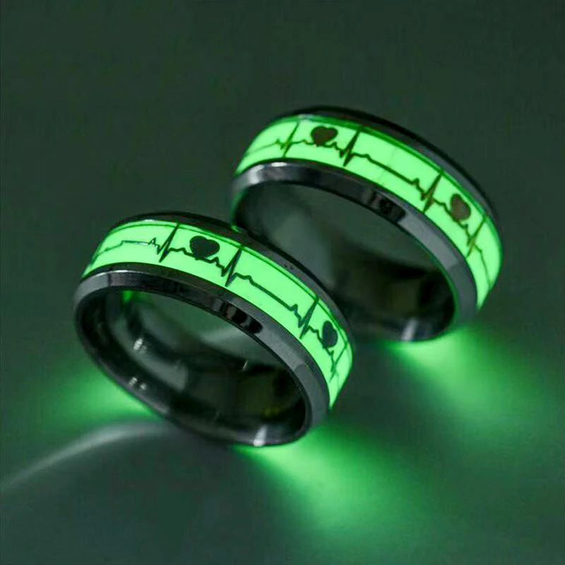 Modische Leuchtende Herzringe EKG Lumineszierender Titanstahl Teenager-Herzschlag Fluoreszierende Paarringe für Jungen Mädchen Geschenke Image