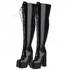 LAIGZEM Damen-Overknee-Stiefel, Plattform, seitlicher Reißverschluss, Block-High-Heels, hohe Stiefel, Cosplay-Damenschuhe, Frau, große Größe 33, 38, 40, 43
