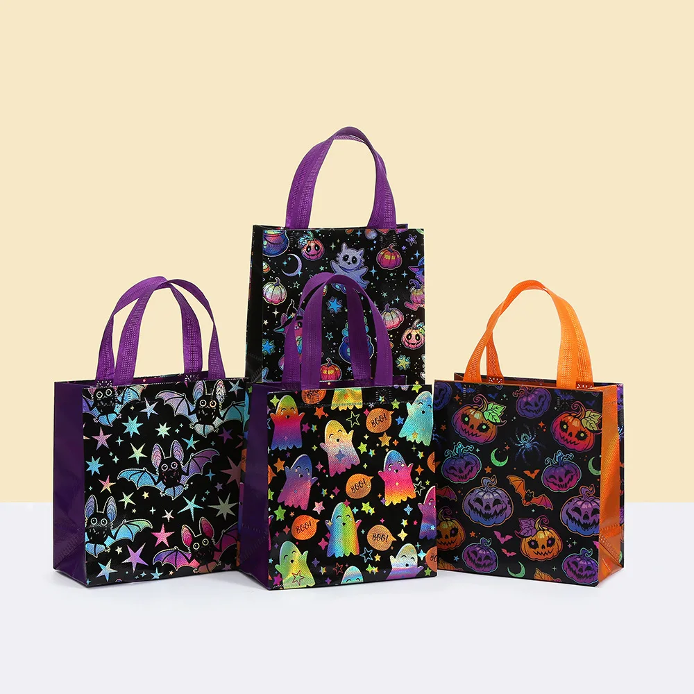 4 Stück Halloween-Geschenktüten, wiederverwendbar, Einkaufshandtaschen, Verpackung, Kekse, Süßigkeiten, Taschen, Geschenkbehälter, Halloween-Dekoration, Festival-Zubehör Image