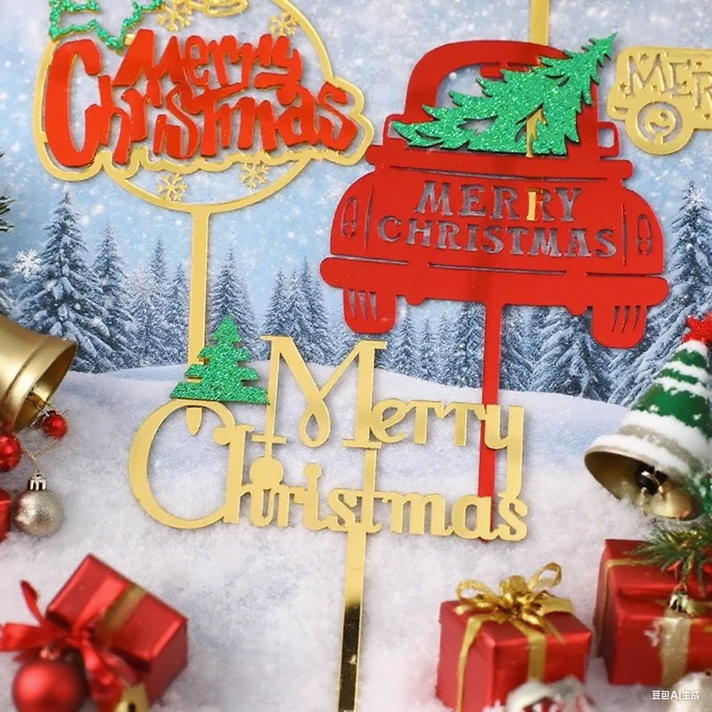 2025 Weihnachts-Cake-Topper aus Acryl – Frohe Weihnachten-Cupcake-Picks für Weihnachts-Dessertpartys und 2026 Frohes Neues Jahr Dekorationen Image