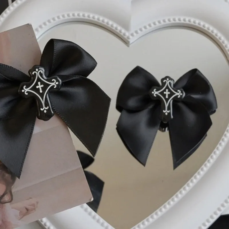 2PCS Gothic Sweet Girly Dark Bow Haarspange Y2K-Stil Balletcore Bündel Zubehör Band Schleife Image