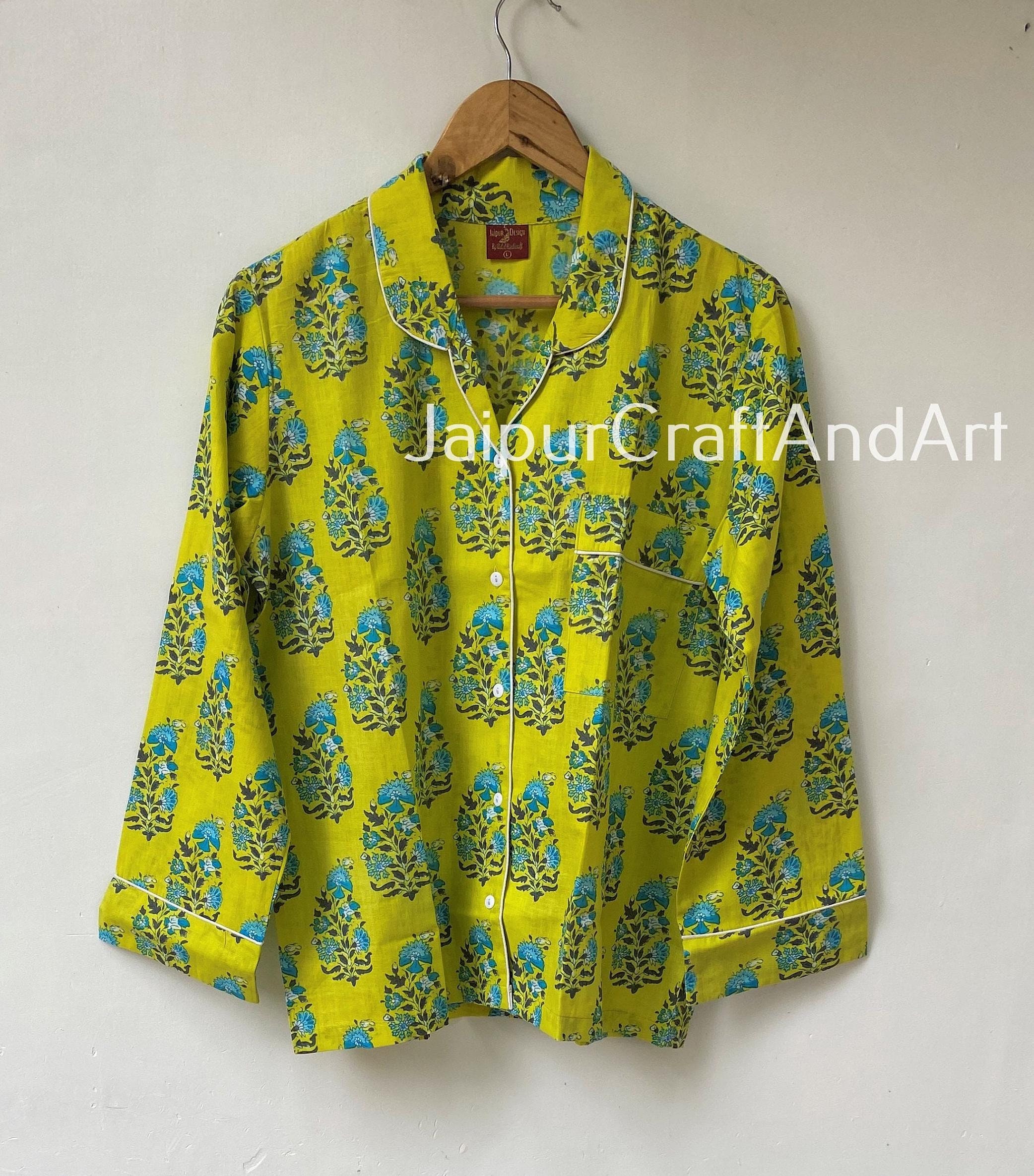 Set pigiama estivo in cotone biologico, set pigiama in cotone stampato a mano con tecnica block print, abito da notte floreale indiano, pigiama per fe